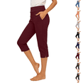 thumbnail image 1 of Petite Capris for Women Petite Length Pull on High Waist Tummy Control Athletic Exercise Yoga Leggings Summer Workout Stretchy Below Knee Long Shorts Jegging with Pockets Wine XL, 1 of 8