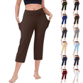 thumbnail image 1 of Petite Capris for Women with Pockets Below Knee Pull on Athletic Yoga Capri Leggings High Waist Straight Leg Exercise Workout Summer Crop Pants Brown 2XL, 1 of 4