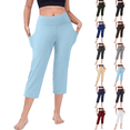 thumbnail image 1 of Petite Capris for Women with Pockets Below Knee Pull on Athletic Yoga Capri Leggings High Waist Straight Leg Exercise Workout Summer Crop Pants Light Blue 3XL, 1 of 4
