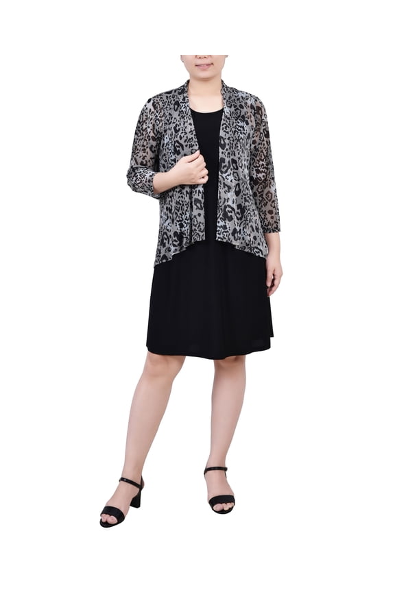 Petite Cardigan and Dress Set, 2 Piece Tan Wildchita Black PL