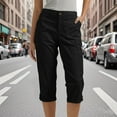 thumbnail image 1 of Petite Cargo Capris for Women 2026 Summer Casual High Waisted Button Loose Travel Hiking Capri Cropped Pants with Pockets Black, 1 of 7