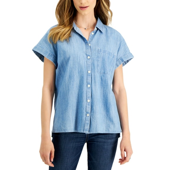 Petite Chambray Camp Shirt Light Chambray PS