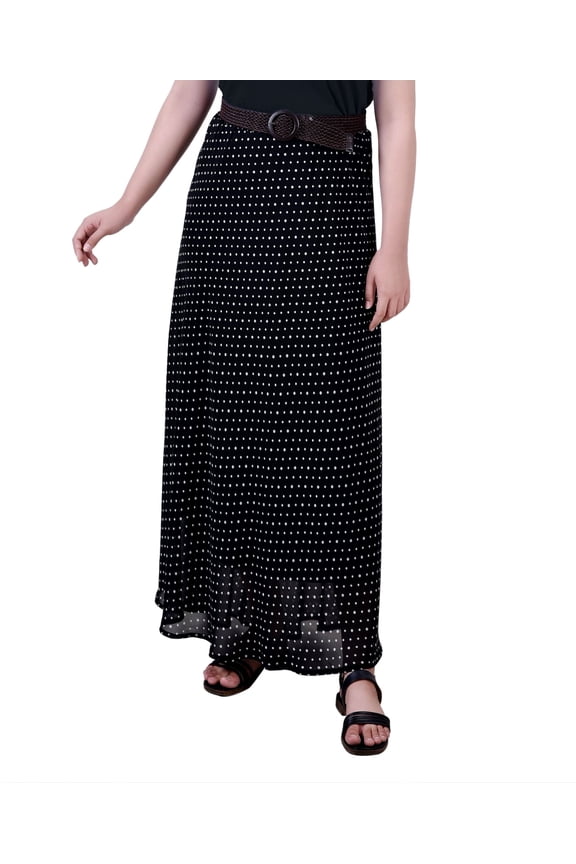 Petite Chiffon Maxi Skirts Black White Dot PL