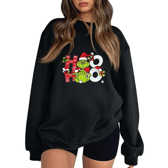 Petite Christmas Sweatshirts Ugly Christmas Sweater Printed Long Sleeve Graphic Holiday Pullover Black Large