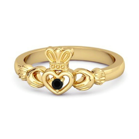 Petite Claddagh 0.10 Ctw Black Spinel 925 Sterling Silver Gold Vermeil Crown Women Valentines Day Gifts Ring