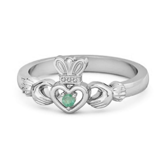 Petite Claddagh 0.10 Ctw Emerald 925 Sterling Silver Crown Women Valentines Day Gifts Ring