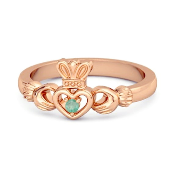 Petite Claddagh 0.10 Ctw Emerald 925 Sterling Silver Rose Vermeil Crown Women Valentines Day Gifts Ring