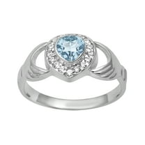 Petite Claddagh 5MM Heart Blue Topaz 925 Sterling Silver Mother's Day Gift Ring