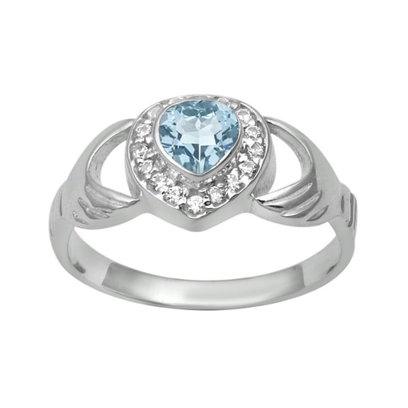 Petite Claddagh 5MM Heart Blue Topaz 925 Sterling Silver Mother's Day Gift Ring