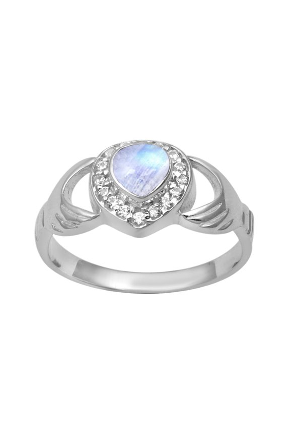 Petite Claddagh 5MM Heart Moonstone 925 Sterling Silver Women Valentines Day Gifts Ring