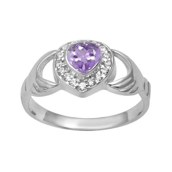 Petite Claddagh 5MM Heart Pink Amethyst 925 Sterling Silver Women Valentines Day Gifts Ring