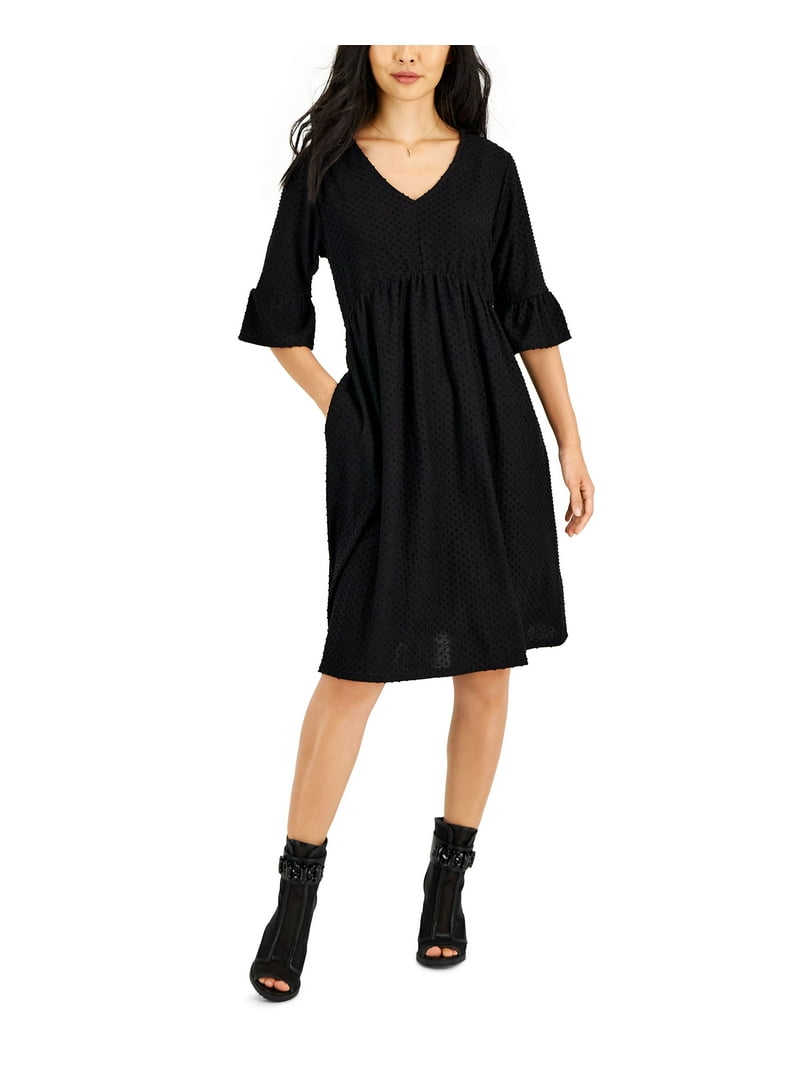 petite a line black dress boohoo Women's Petite Tie Shoulder Square Neck A-line Dress