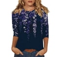 thumbnail image 1 of Petite Clothing for Women Fashion Short Sleeve Round Neck Printed Outfits formal Tops for Women,Purple,L, 1 of 3