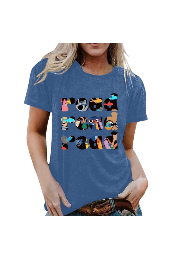 Petite Clothing for Women Short Sleeve Crew Neck Graphic Print Comfort Style Womens Spring Clothes,Blue,3XL