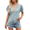 thumbnail image 1 of Petite Clothing for Women Short Sleeve V Neck Jacquard Print Comfort Womens Spring Clothes,Blue,2XL, 1 of 7