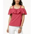 thumbnail image 1 of Petite Cold Shoulder Ruffle Top Polished Coral PS, 1 of 1