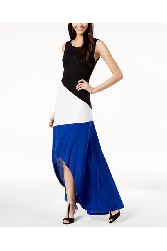 INC Womens Petite's Colorblocked High Low Maxi Dress Bright Blue PS