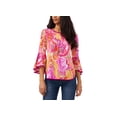 thumbnail image 1 of Petite Contrast-Trim Bell-Sleeve Top White Fuschia Mustard PM, 1 of 1