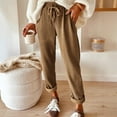 thumbnail image 1 of Petite Corduroy Pants for Women - Elastic High Waisted Straight Leg Palazzo Pant Casual Loose Comfy Fall Trousers Khaki L, 1 of 5