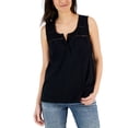 thumbnail image 1 of Petite Cotton Crochet-Trimmed Tucked Top Deep Black PM, 1 of 1