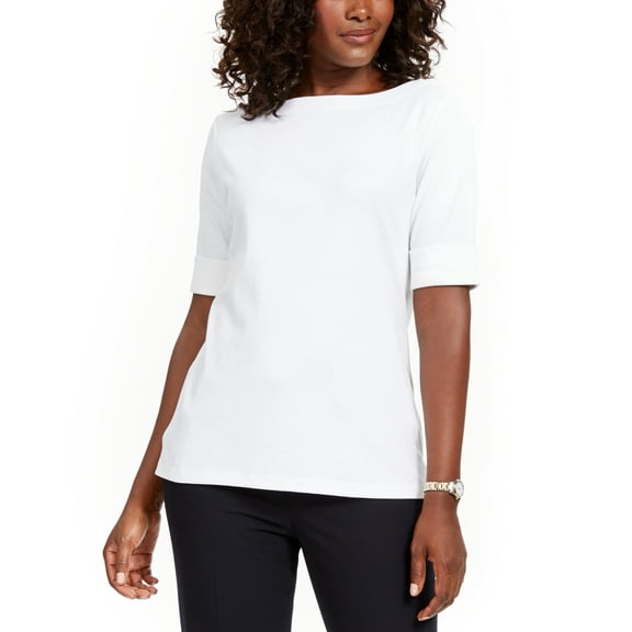 Petite Cotton Elbow-Sleeve T-Shirt Bright White PL