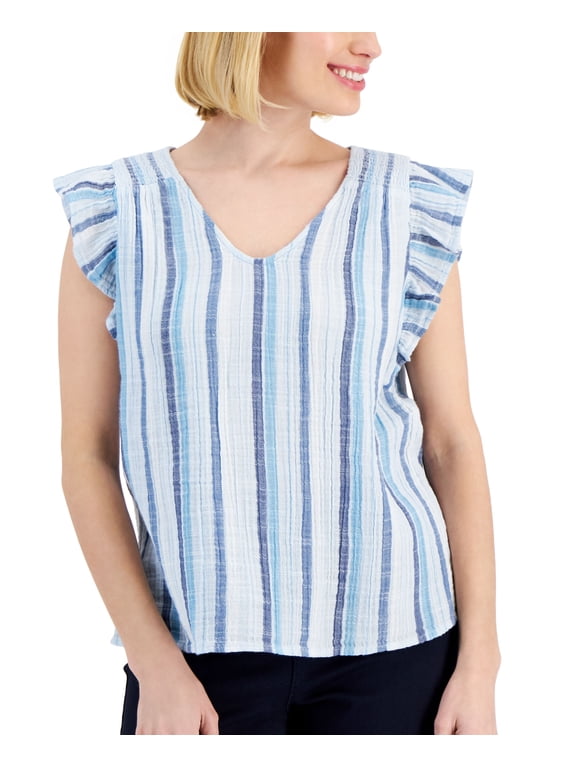 Petite Cotton Gauze Flutter-Sleeve Top Alice Cloud Blu PS