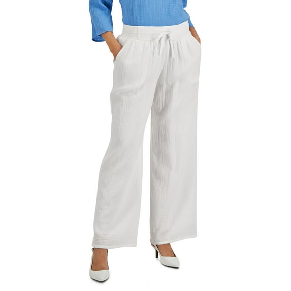 Petite Cotton Gauze Wide-Leg Pants Bight White PS