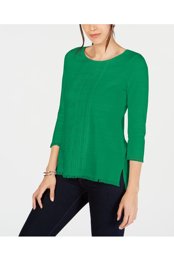 Petite Cotton Lace-Trim Top Emerald Gem PXL