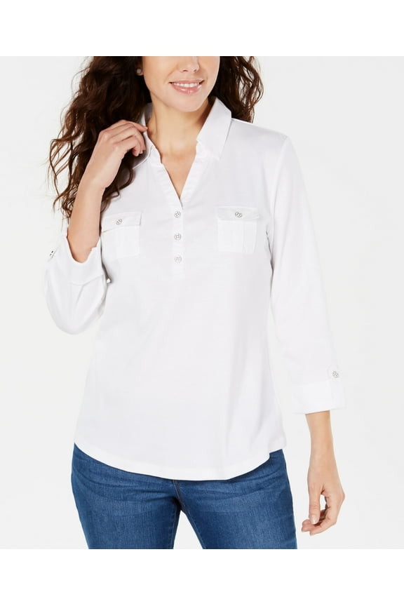 Petite Cotton Polo Top Bright White PL