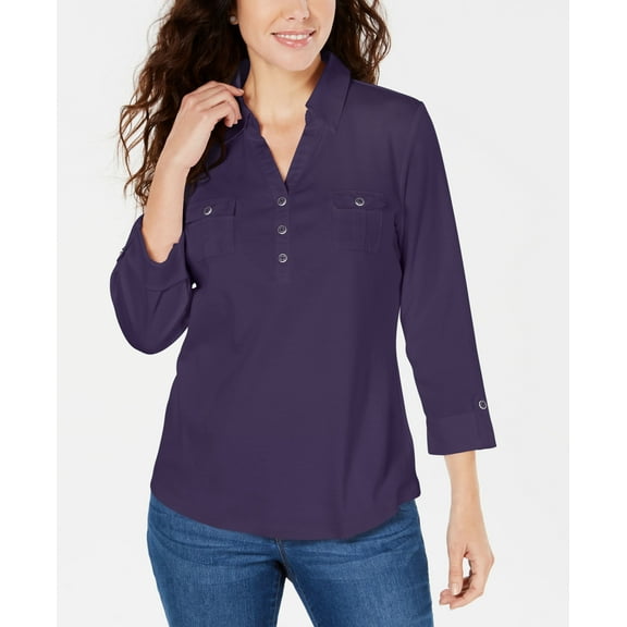 Petite Cotton Polo Top Cassis PS