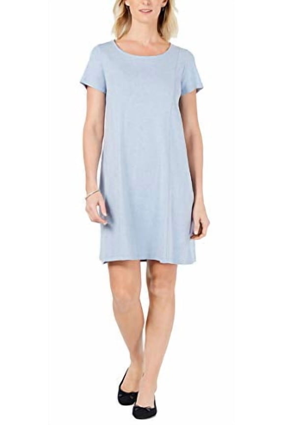 Petite Cotton Seam-Detail Dress Light Blue Heather PS