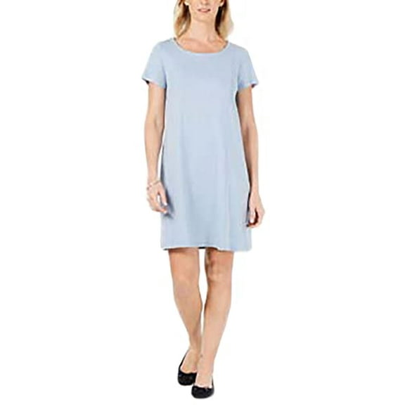 Karen Scott Petite Cotton Seam-Detail Dress Light Blue Heather PXS