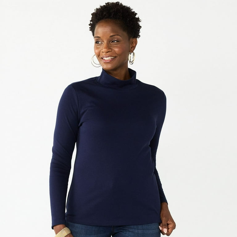 Petite Croft Barrow Long Sleeve Mockneck Top Color Navy Size M PETITE Walmart