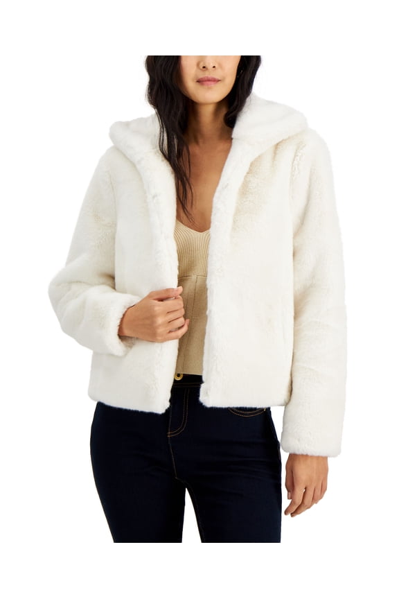 Petite Cropped Faux-Fur Jacket Washed White PS