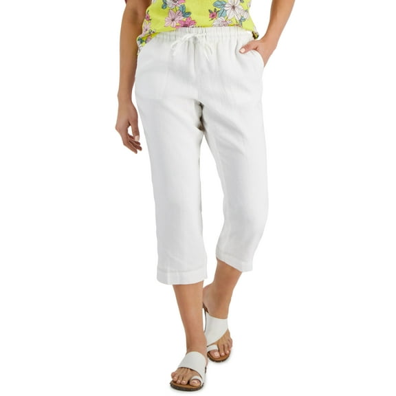 Petite Cropped Linen Pants Bright White PS