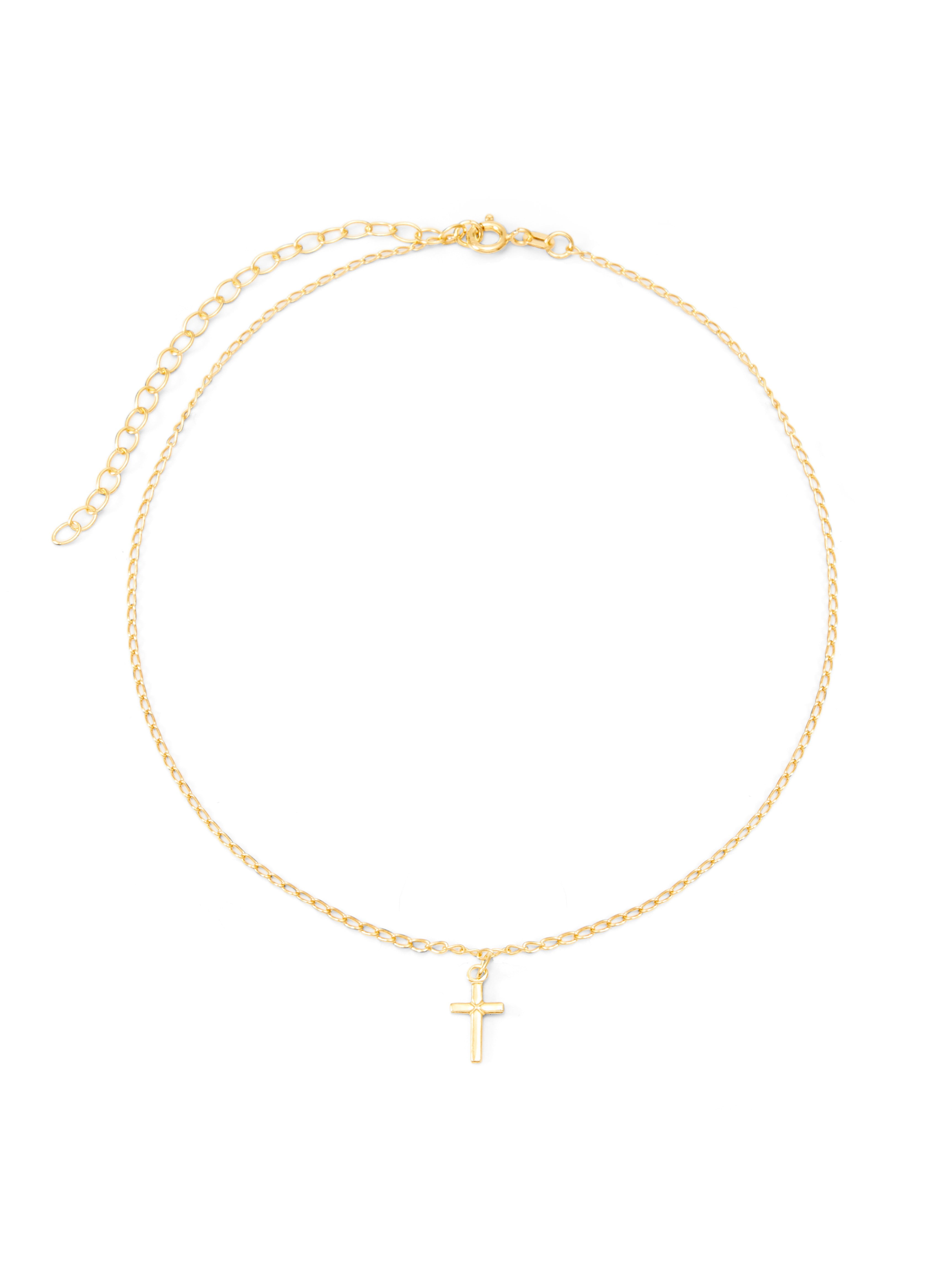 Real 14K Solid Gold Sideways Cross Choker Necklace, Religious Necklace For  Women – JewelHeart