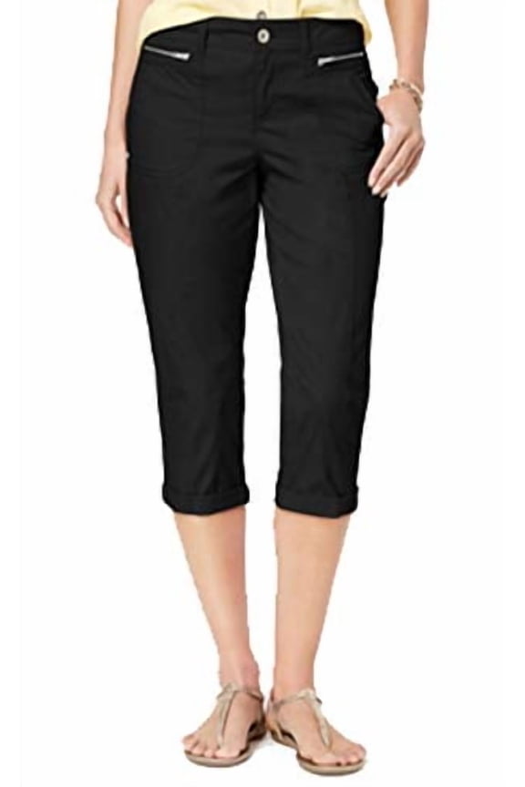 Petite Cuffed Capri Pants Deep Black 6P