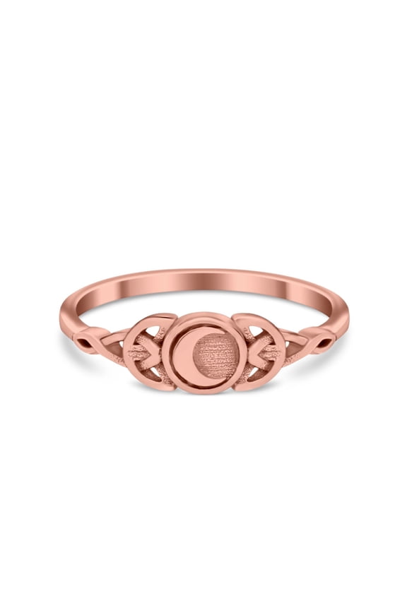 Petite Dainty Celtic Crescent Moon Rose tone Band 925 Sterling Silver Size 7