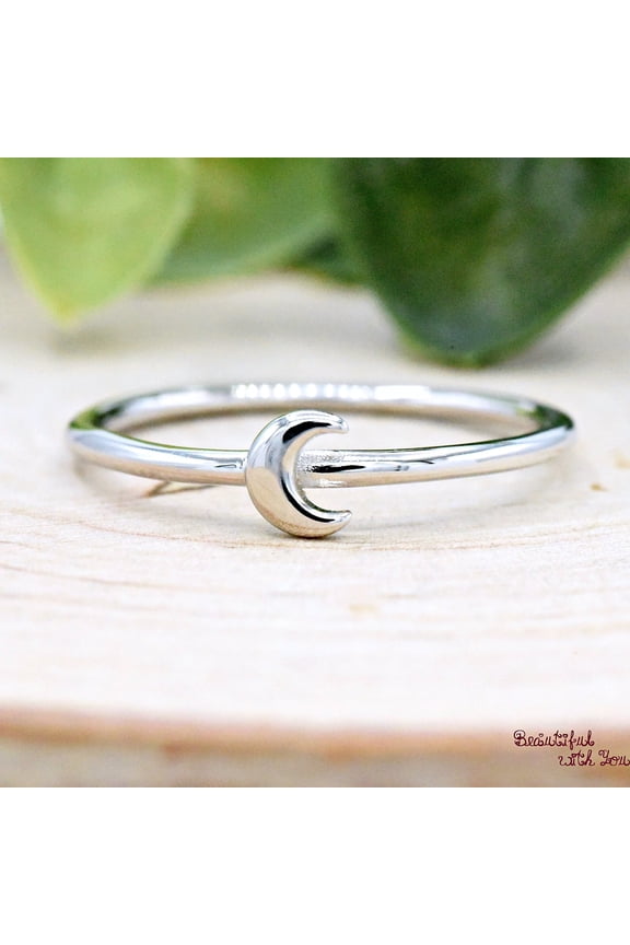 Petite Dainty Crescent Moon Ring, Solid 925 Sterling Silver Moon Ring, Cute Tiny Crescent Moon Ring Silver Ring Size-4