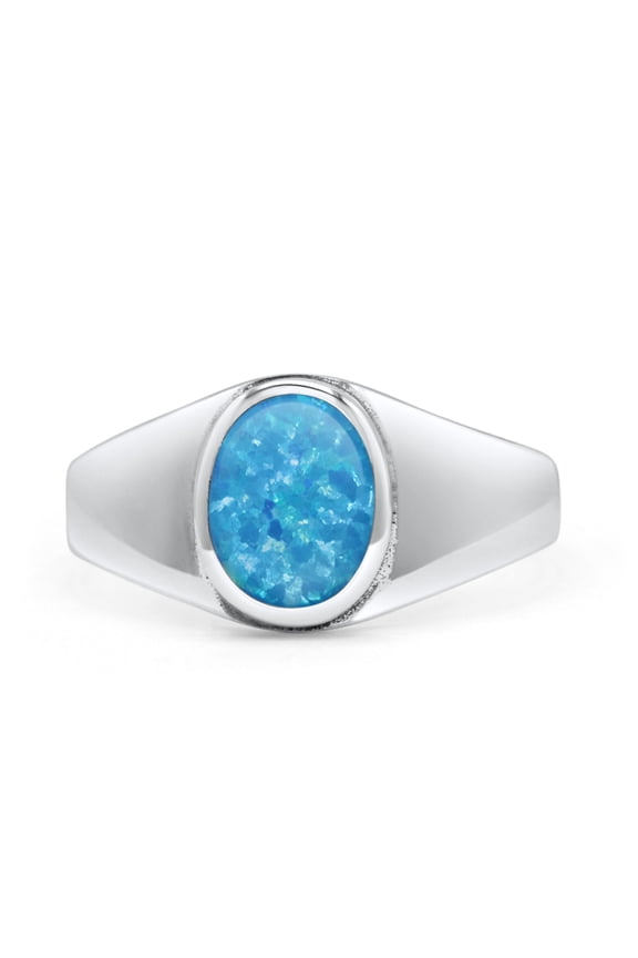 Petite Dainty Fashion Oval Lab-Created Blue Opal Ring Band 925 Sterling Silver Size 5