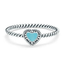 Petite Dainty Heart Promise Ring Band Turquoise Oxidized 925 Sterling Silver Size 5