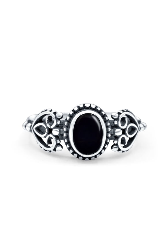 Petite Dainty Oval Solitaire Promise Ring Band Black Onyx Oxidized Braided 925 Sterling Silver Size 9