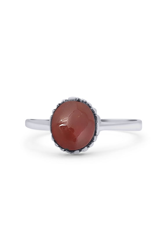 Petite Dainty Oxidized Ring Round Simulated Red Agate Solid 925 Sterling Silver Size 9