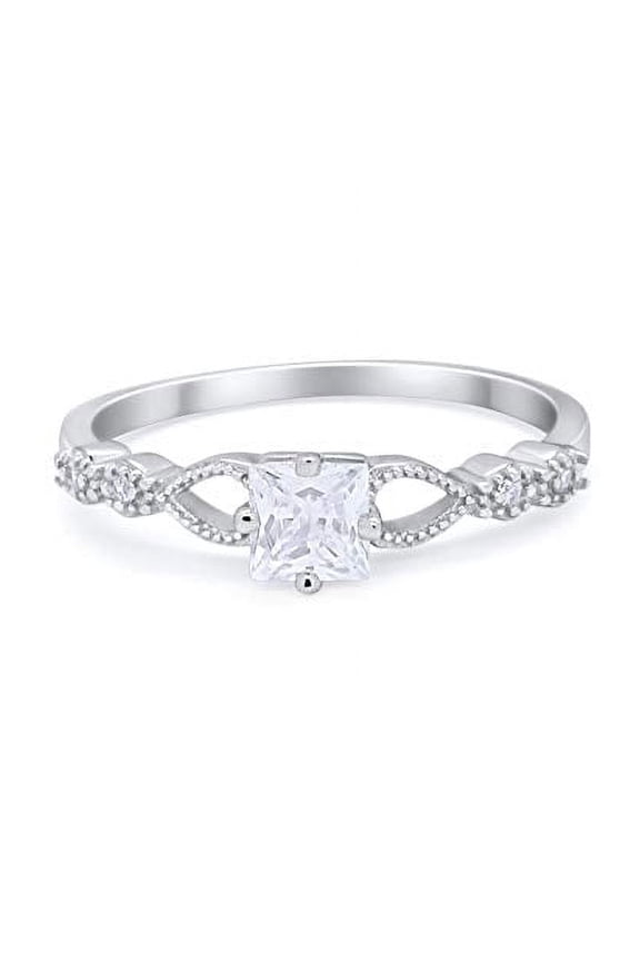 Petite Dainty Princess Cut Ring CZ 925 Sterling Silver Size 5