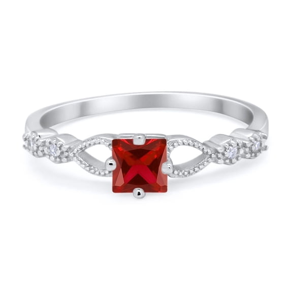 Petite Dainty Princess Cut Ring Garnet CZ 925 Sterling Silver Size 8