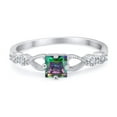 thumbnail image 1 of Petite Dainty Princess Cut Ring Rainbow CZ 925 Sterling Silver Size 10, 1 of 4