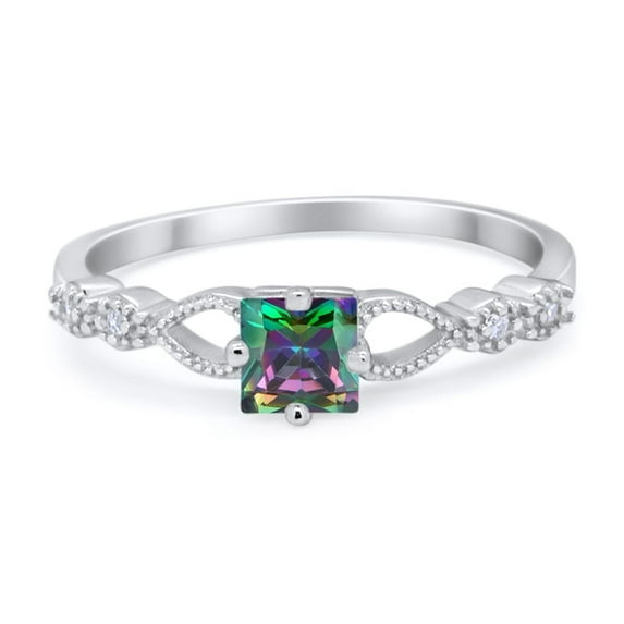 Petite Dainty Princess Cut Ring Rainbow CZ 925 Sterling Silver Size 5