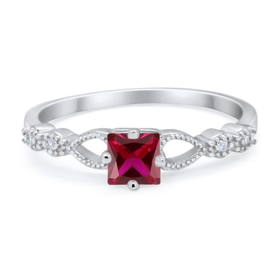 Petite Dainty Princess Cut Ring Ruby CZ 925 Sterling Silver Size 10