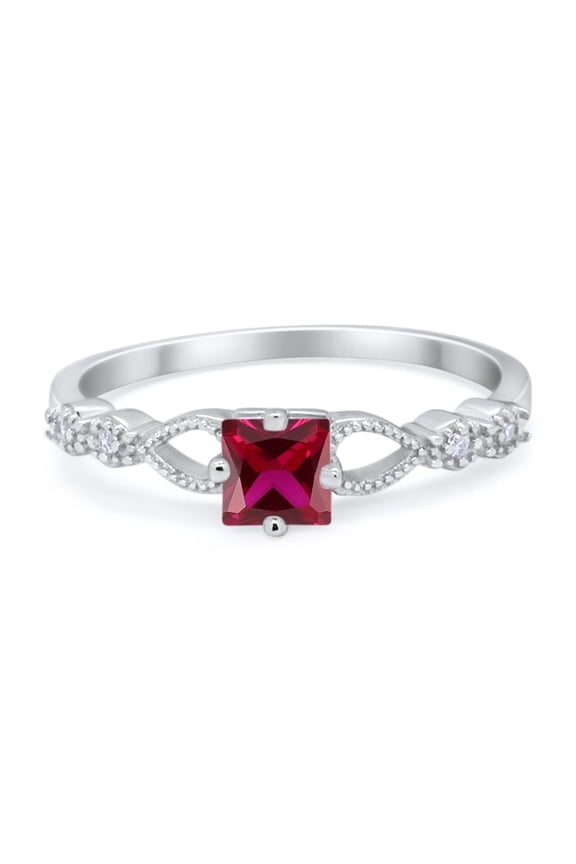 Petite Dainty Princess Cut Ring Ruby CZ 925 Sterling Silver Size 5