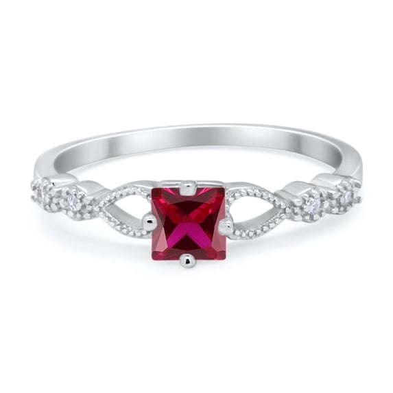 Petite Dainty Princess Cut Ring Ruby CZ 925 Sterling Silver Size 8